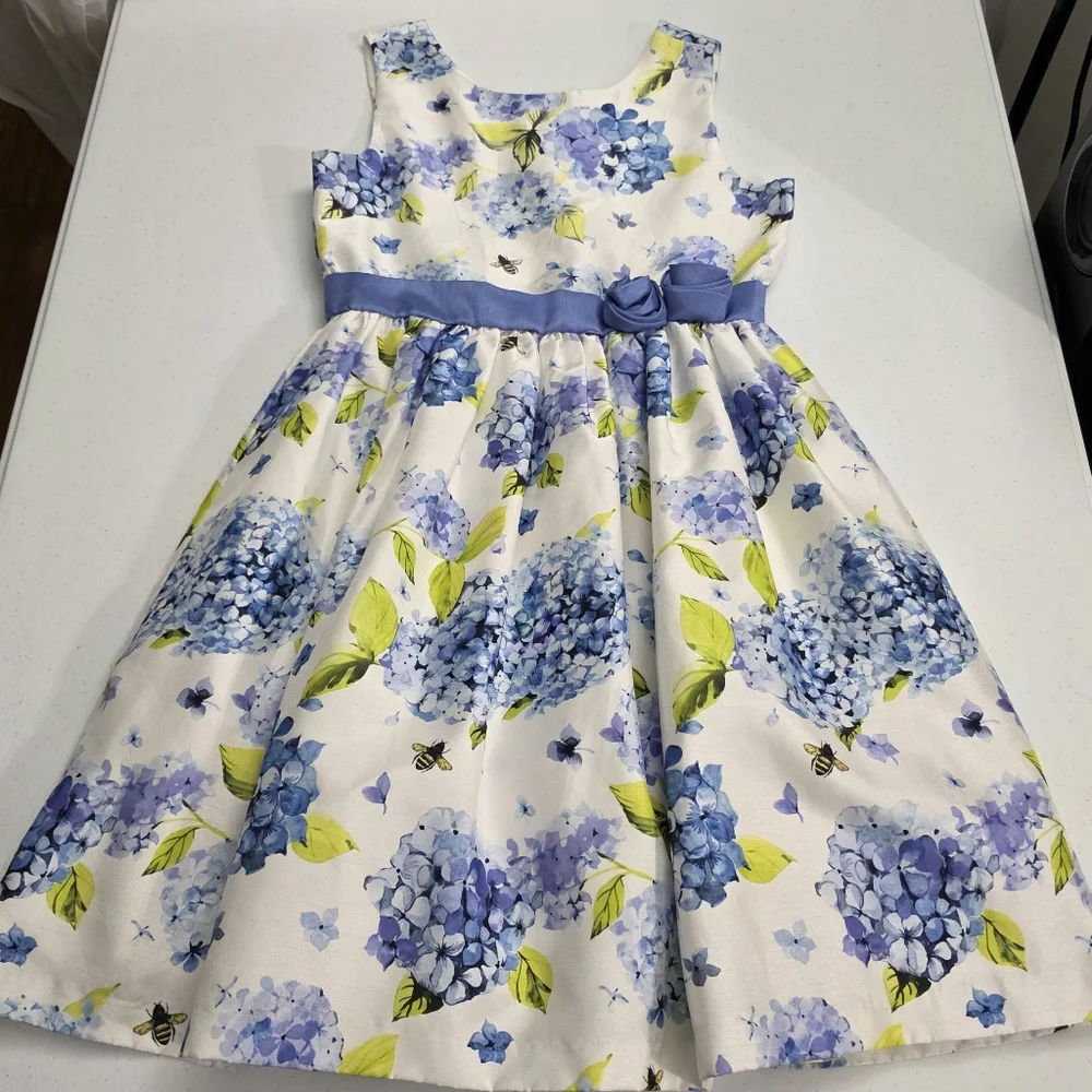 Gymboree Girls Blue Roses Floral Elegant Formal Fancy Ruffled Dress Size 12 NEW